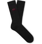 424 - Logo-Intarsia Ribbed Stretch Cotton-Blend Socks - Black