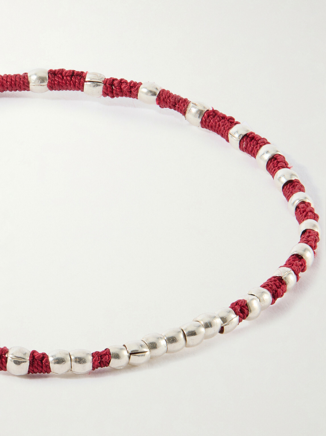 Mikia - Braided Cord and Sterling Silver Beaded Bracelet - Red