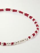 Mikia - Braided Cord and Sterling Silver Beaded Bracelet - Red