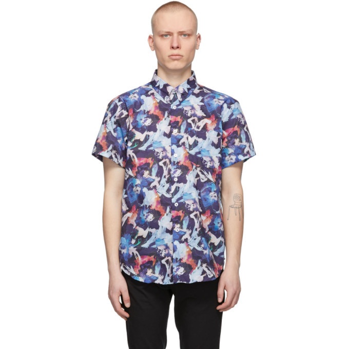 Photo: Naked and Famous Denim Multicolor Abstract Flower Easy Short Sleeve Shirt