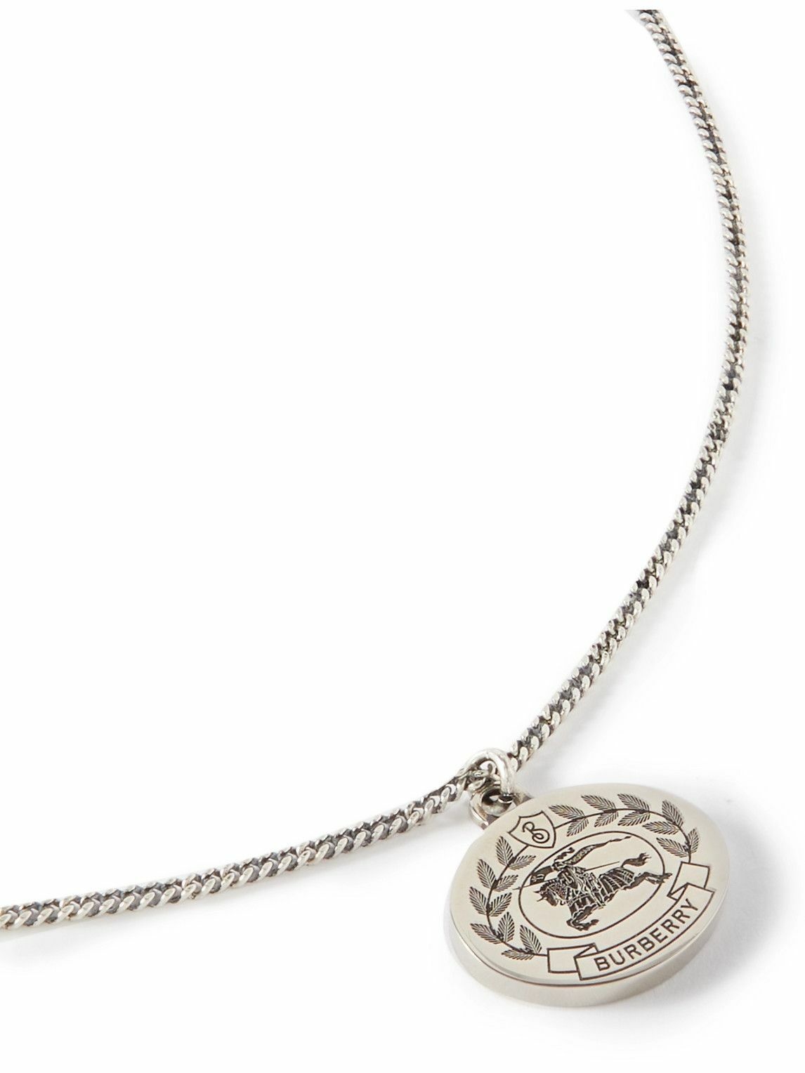 Photo: Burberry - Logo-Engraved Palladium-Plated Pendant Necklace