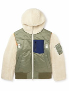 Sacai - Faux Shearling-Trimmed Nylon-Twill Hooded Bomber Jacket - Green