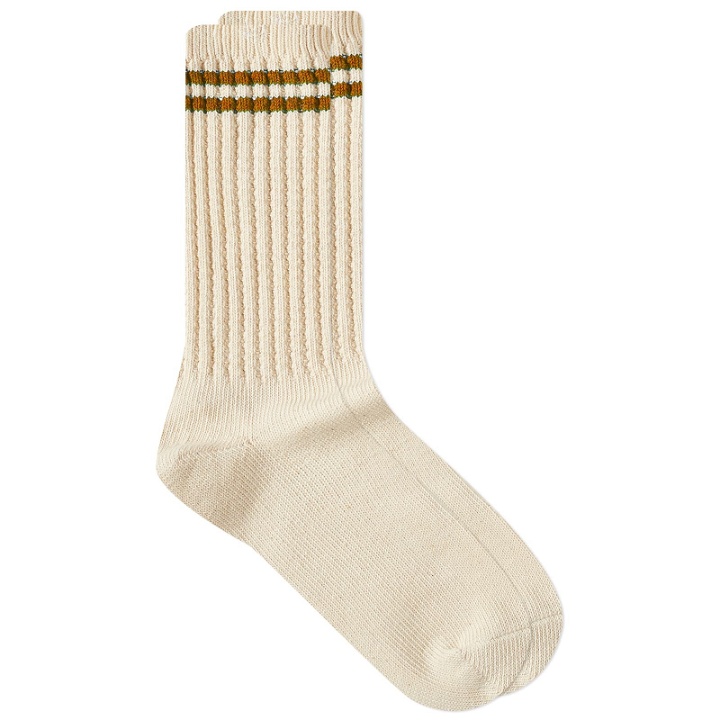 Photo: Anonymous Ism 2 Line Pique Rib Crew Sock in Mustard