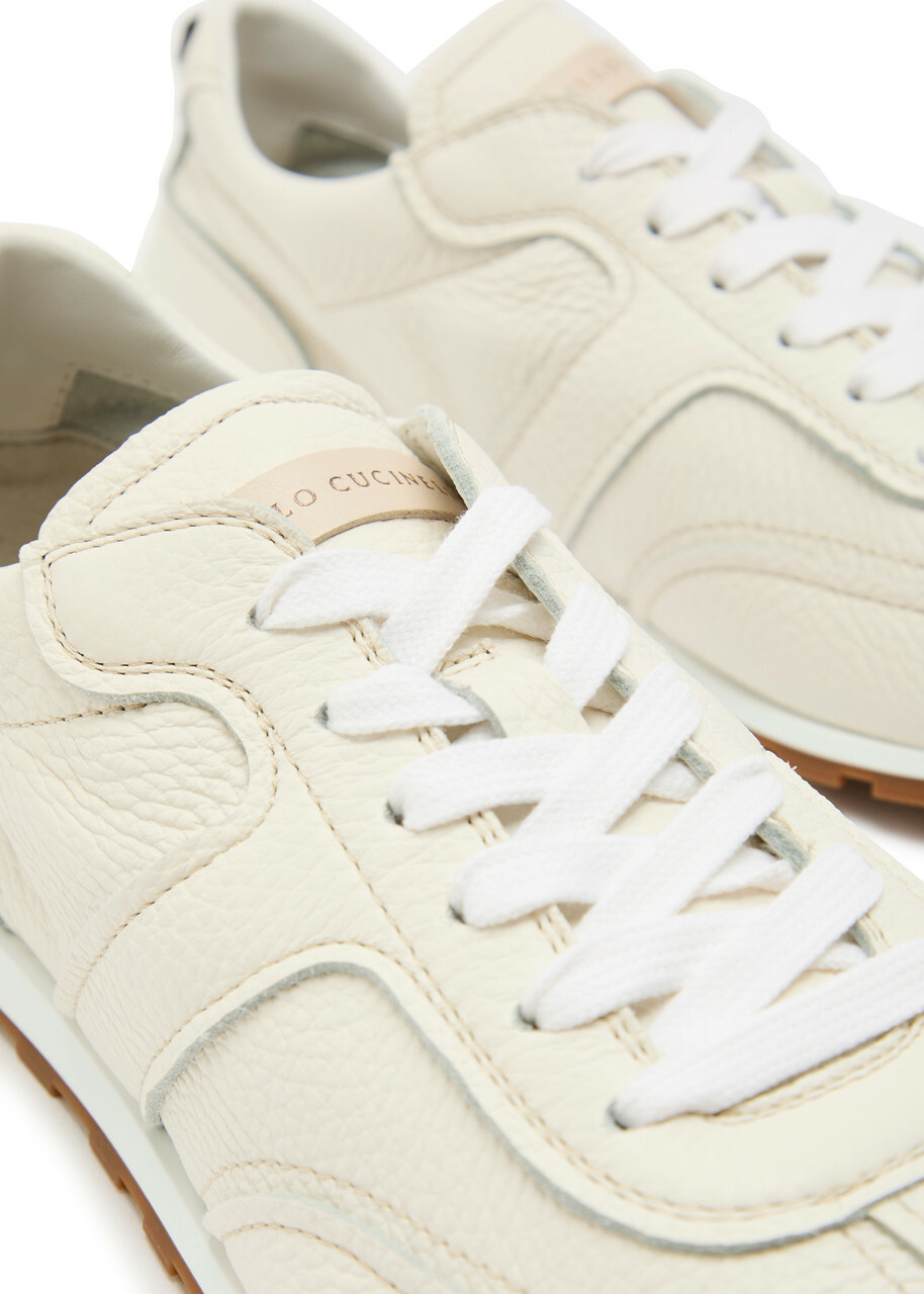 Brunello Cucinelli Panelled Leather Sneakers Cream
