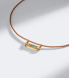 Marie Lichtenberg Clover Smash 18kt gold and leather locket necklace with emeralds