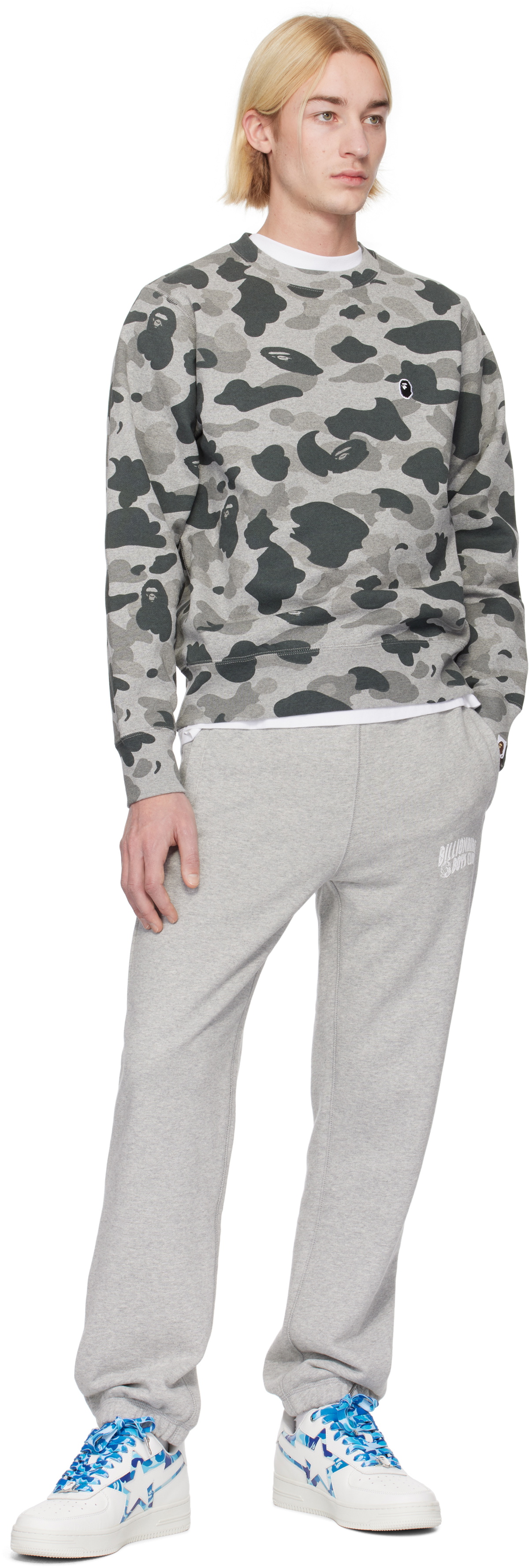 BAPE Gray Camo Ape Head One Point Crewneck Sweatshirt A BAPE Gray Camo Ape Head One Point Crewneck Sweatshirt A