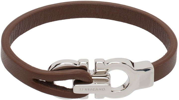 Photo: Ferragamo Brown Gancini Leather Bracelet