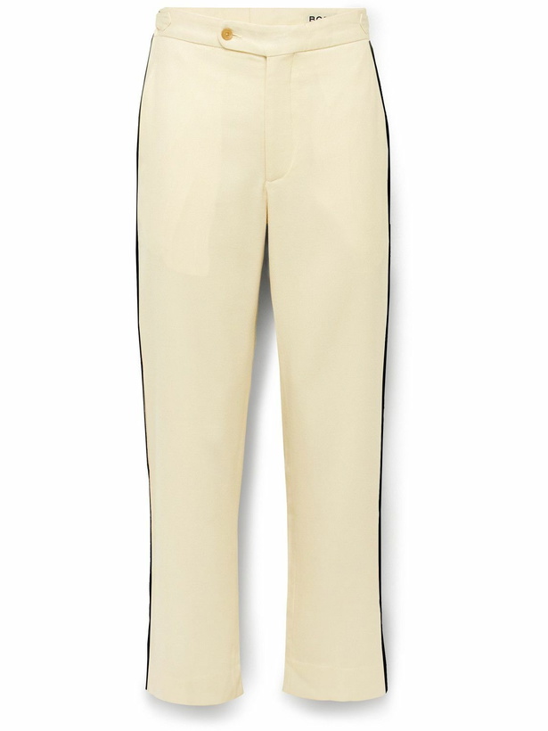 Photo: BODE - Player Straight-Leg Bead-Embellished Felted Wool-Blend Twill Trousers - Neutrals