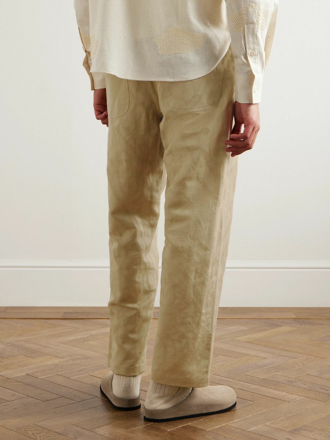 Kardo - Thomas Embroidered Cotton and Linen-Blend Trousers - Neutrals