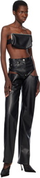 Pushbutton Black Coin Purse Belted Faux-Leather Top