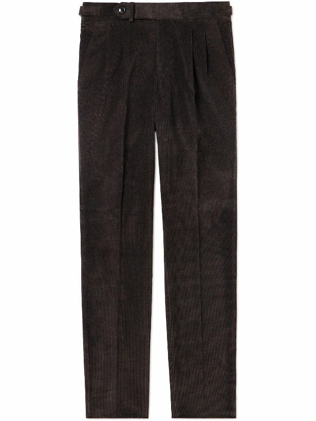 Photo: Purdey - Tapered Pleated Cotton-Corduroy Trousers - Brown