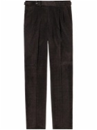Purdey - Tapered Pleated Cotton-Corduroy Trousers - Brown