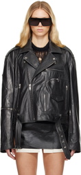 Rick Owens Black Hollywood Cropped Jumbo Bauhaus Stooges Leather Jacket