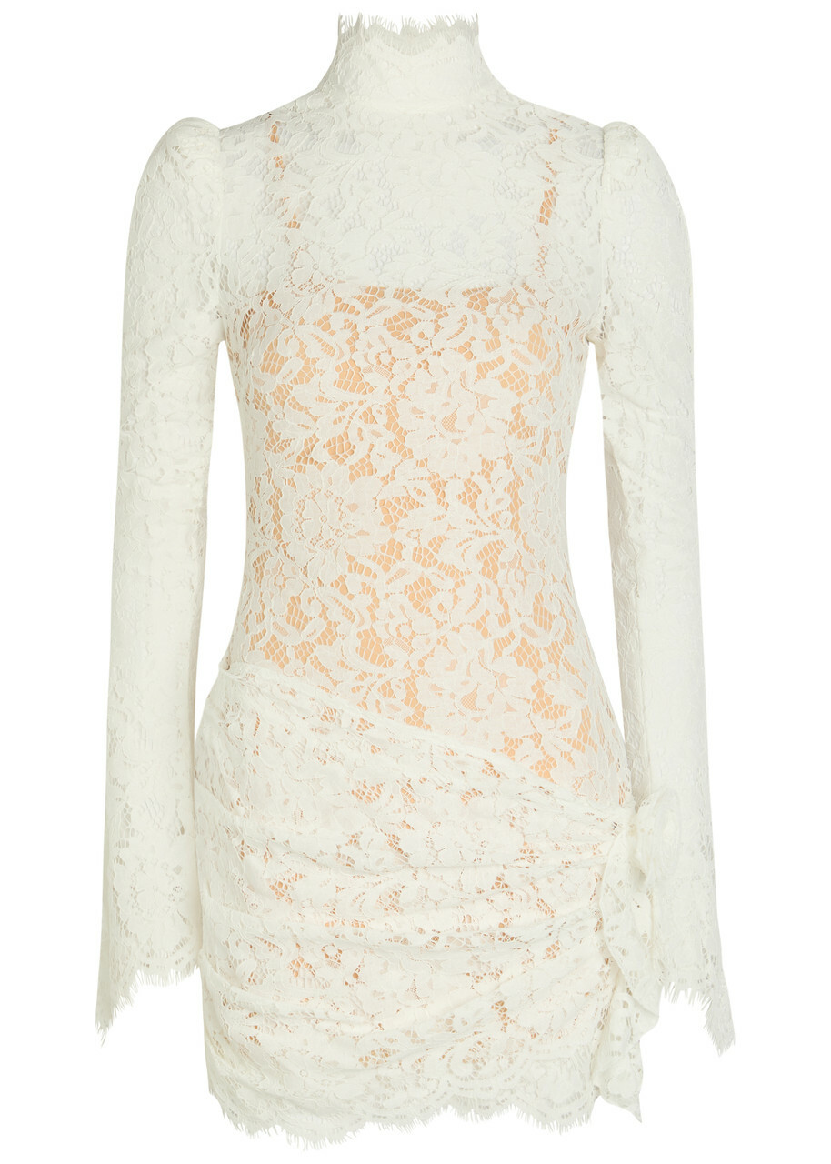 DE LA Vali Bodita Appliquéd Guipure Lace Mini Dress White