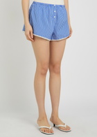 Good American Striped Lace-trimmed Cotton-blend Shorts Blue