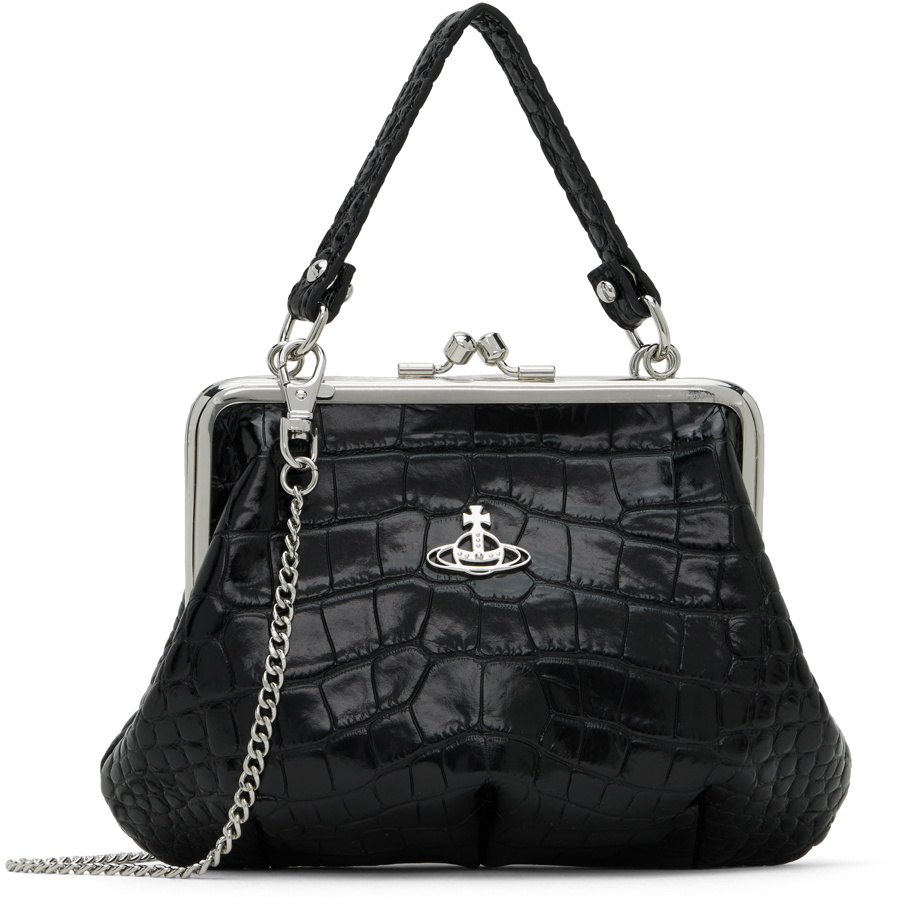 ★Vivienne Westwood★ Granny Frame Tote Bag Black 4B010007WL Granny Frame leather tote bag in black - Vivienne Westwood