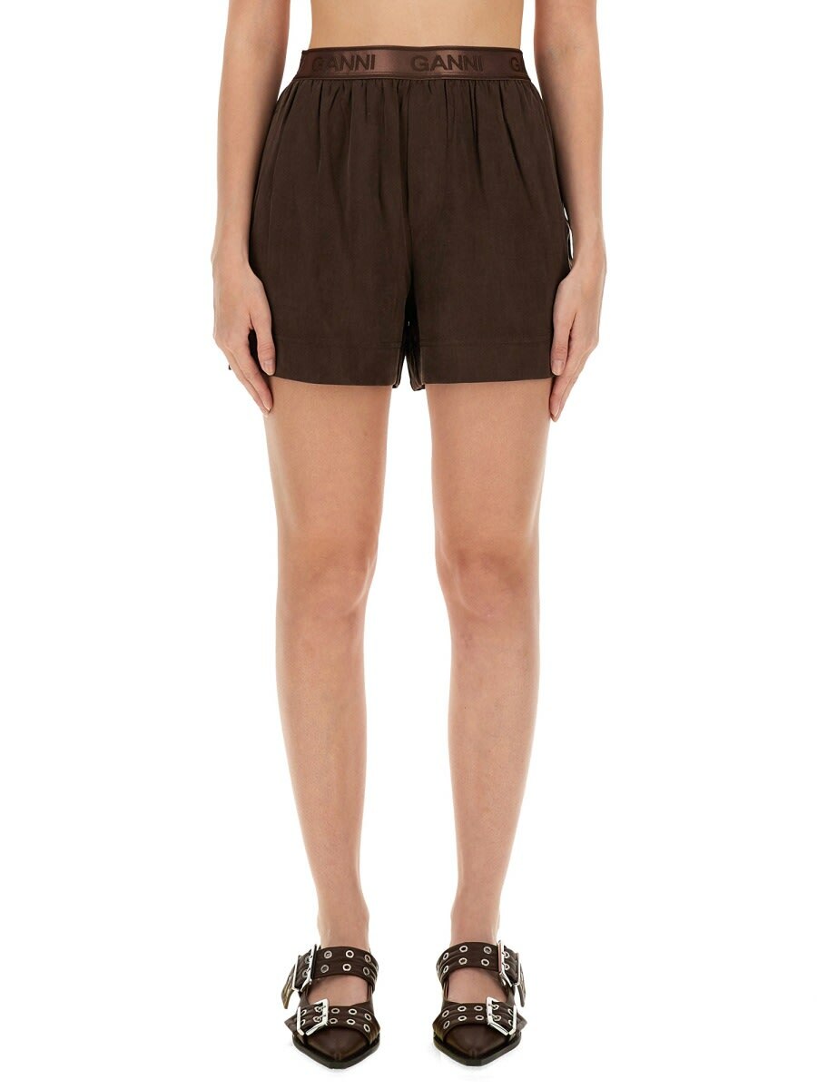 Ganni Shorts With Sangallo Embroidery GANNI