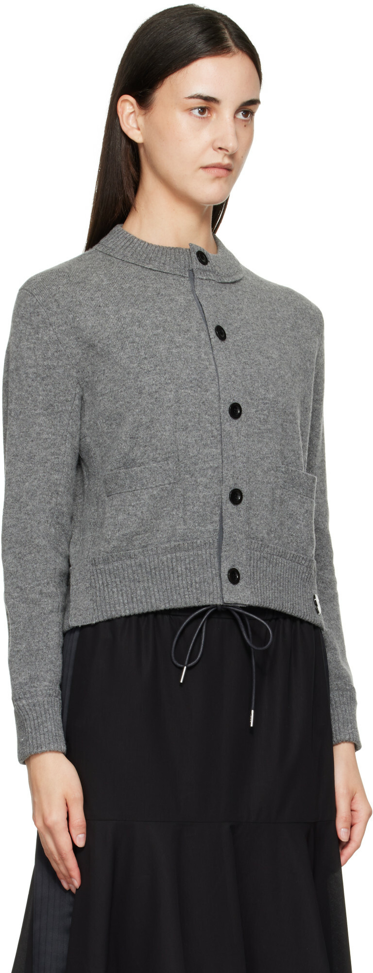 sacai Gray Wool Knit Cardigan