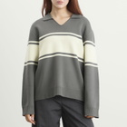 Samsøe Samsøe Women's Saanne Long Sleeve Polo Top in Gunmetal Wide Stripe