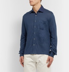 Caruso - Poplin-Trimmed Slub Linen Shirt - Blue