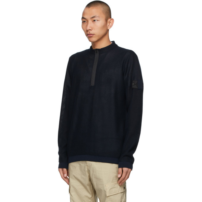 Stone Island Shadow Project Navy Light Mesh Knit Sweater Stone