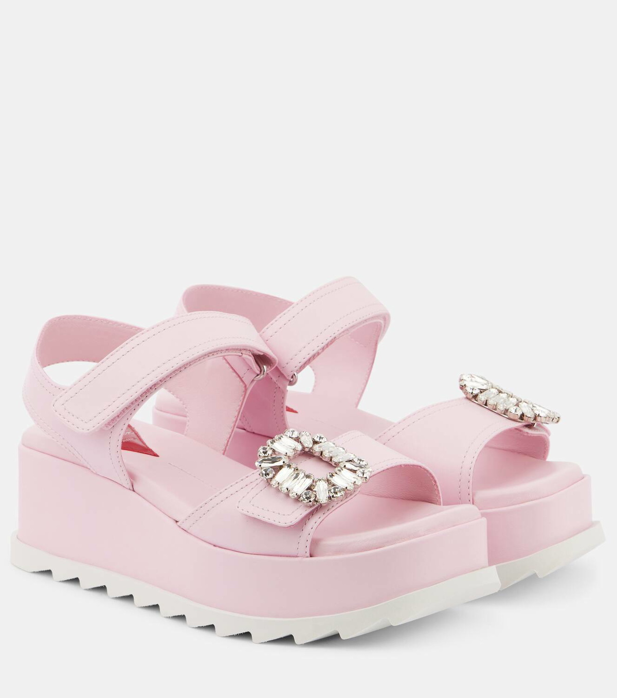 【Roger Vivier】 EEmbellished leather platform sandals ROGER VIVIER Crystal-embellished leather platform sandals