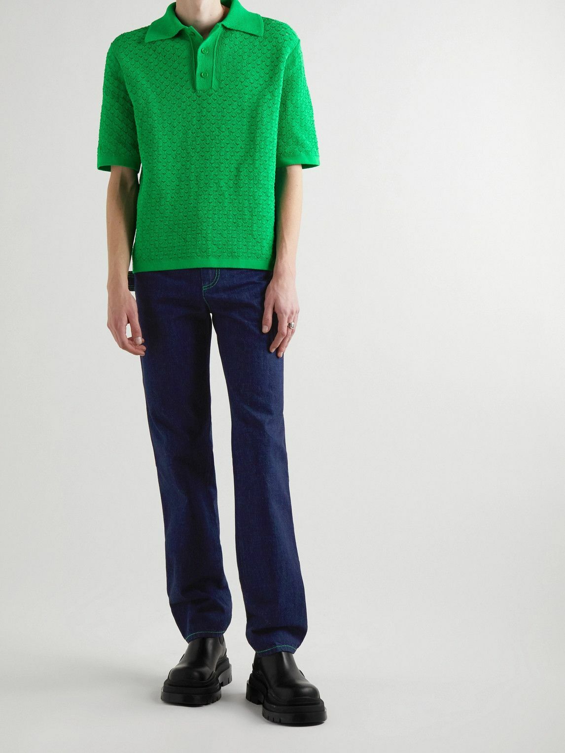 Bottega Veneta - Open-Knit Cotton-Blend Polo Shirt - Green Bottega
