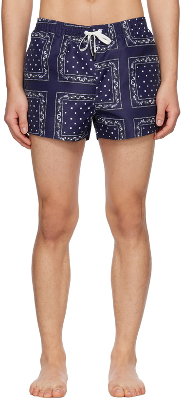 Photo: Jacquemus Navy Le Raphia 'Le Maillot Pingo' Swim Shorts