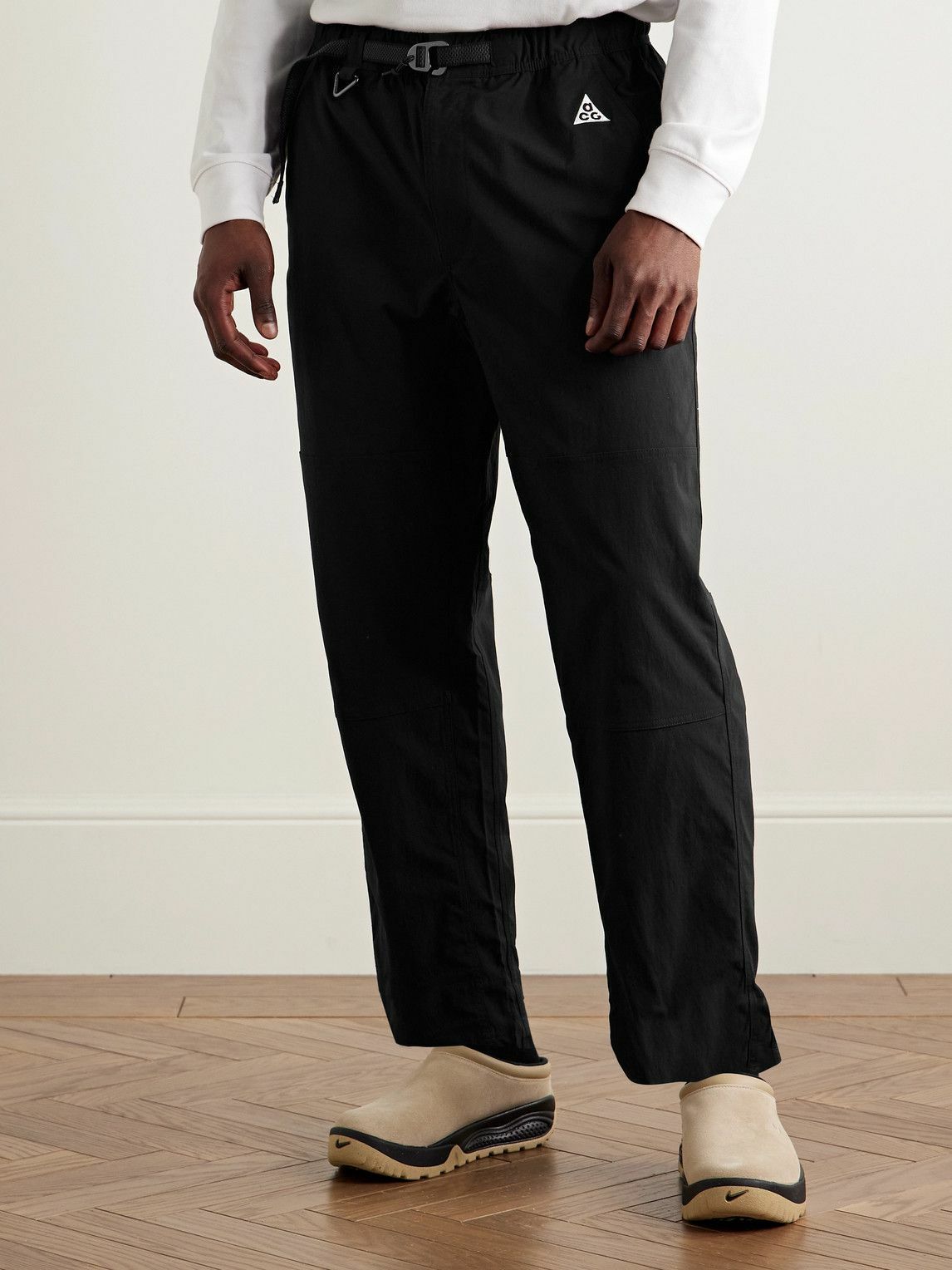 Nike - ACG Straight-Leg Belted Logo-Embroidered Shell Trousers - Black
