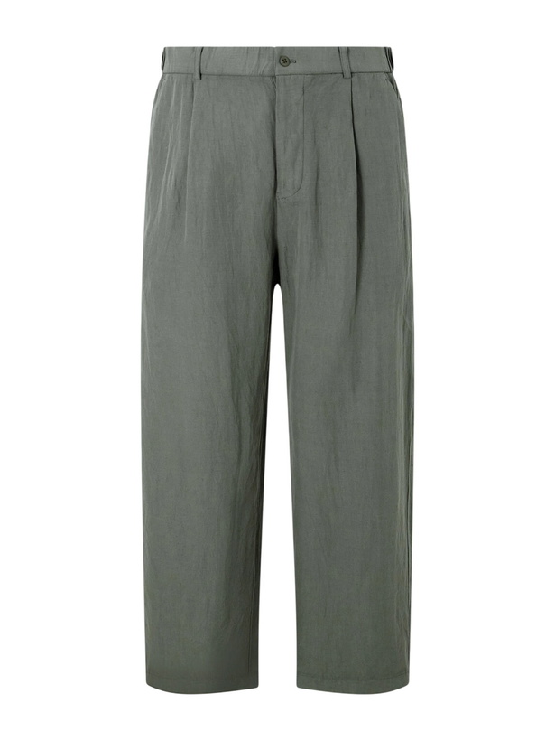 Photo: ATON - Wide-Leg Cotton and Linen-Blend Twill Trousers - Green