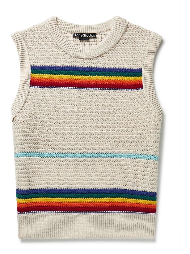 Photo: Acne Studios - Logo-Appliquéd Striped Crochet-Knit Wool Sweater Vest - Neutrals