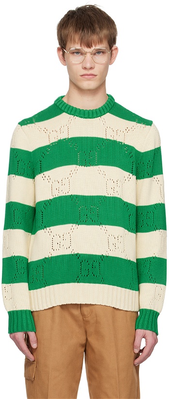 Photo: Gucci Green & Off-White GG Stripe Sweater