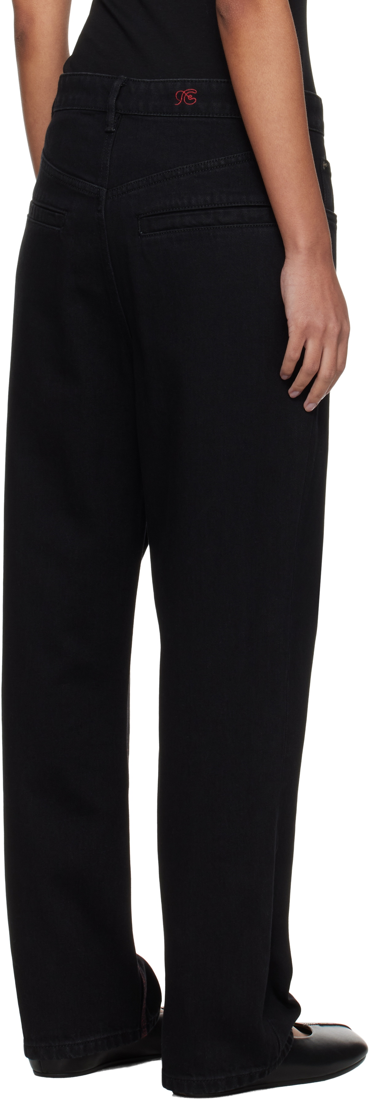 Fax Copy Express Black Red Stitch Straight Jeans