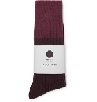 NN07 - Colour-Block Ribbed-Knit Socks - Men - Burgundy