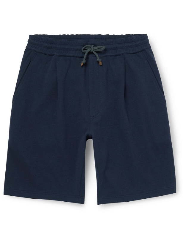 Photo: BRUNELLO CUCINELLI - Cotton-Blend Jersey Drawstring Shorts - Blue