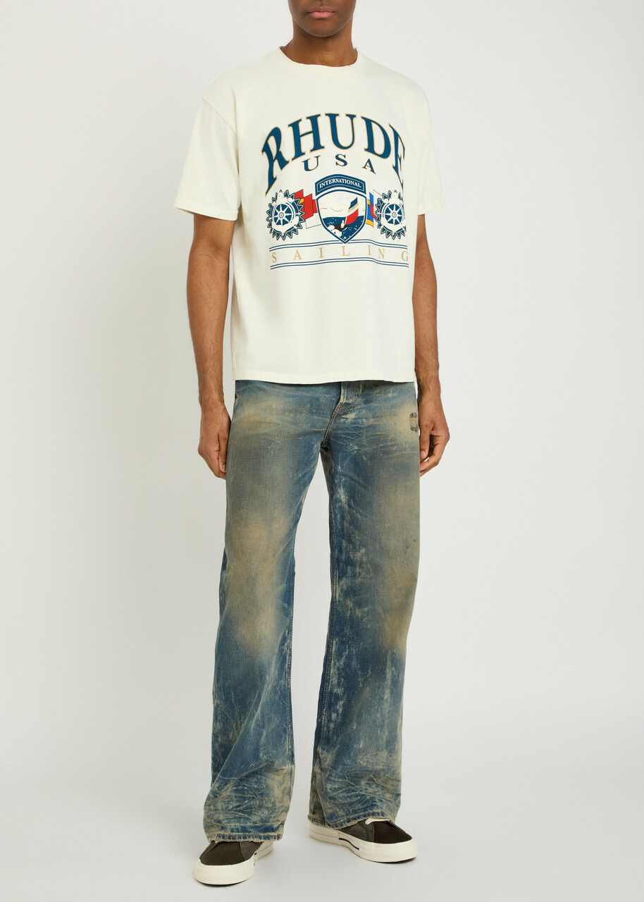 Rhude Usa Sailing Icon Printed Cotton T-shirt White