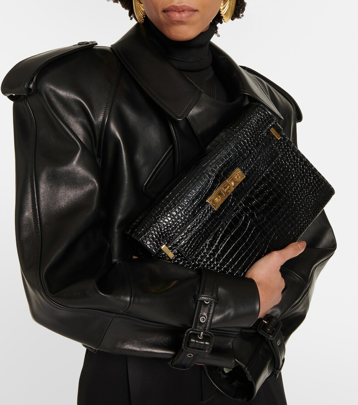 Manhattan small shoulder bag in shiny crocodile-embossed leather, Saint  Laurent