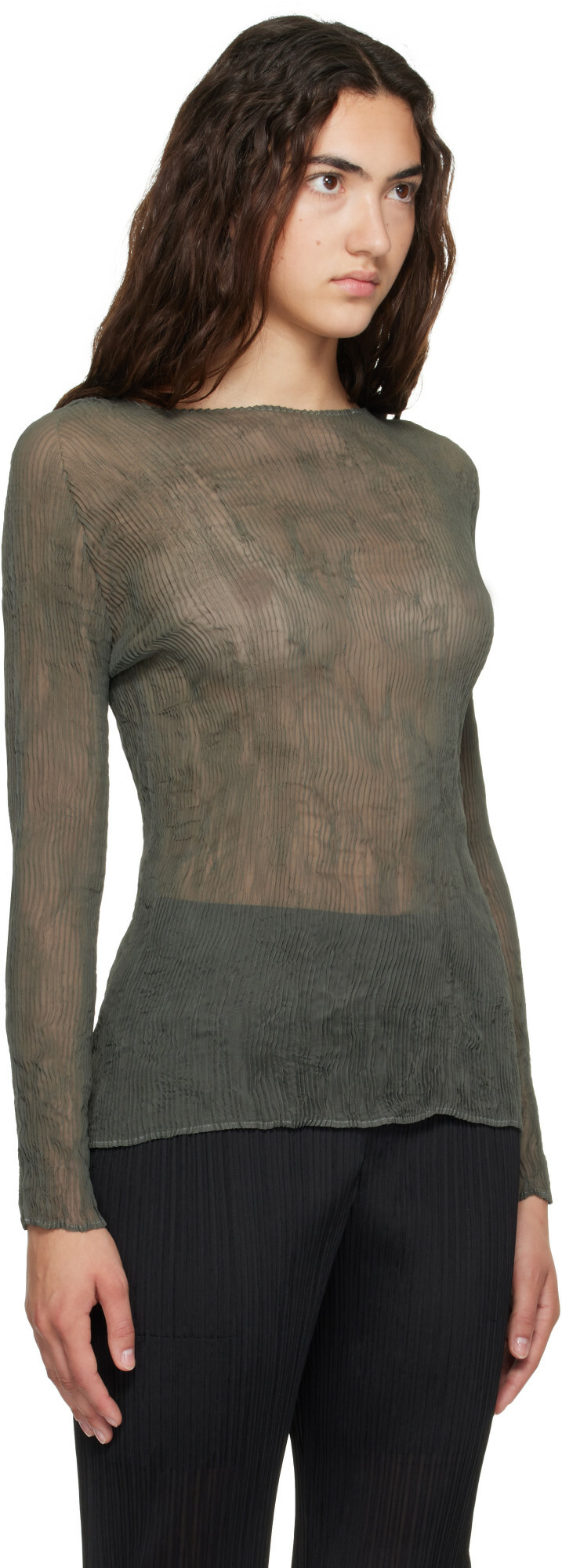 ISSEY MIYAKE Green Chiffon Twist 2 Top
