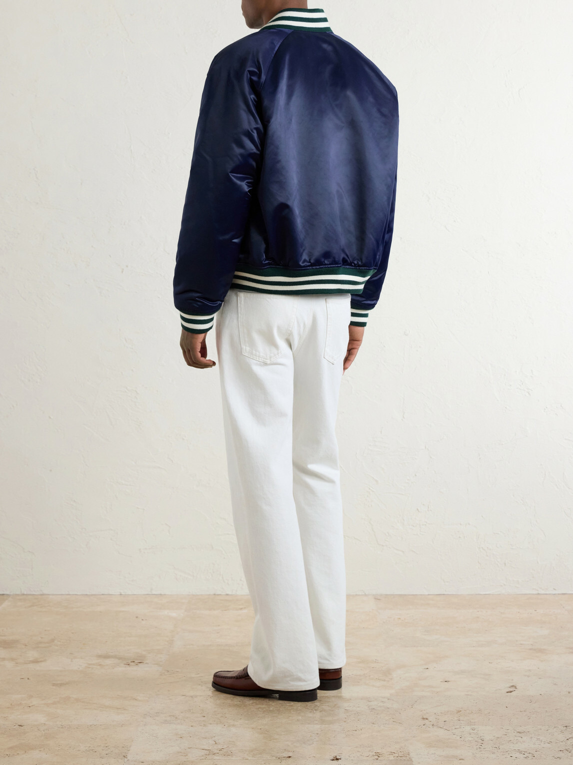 Aimé Leon Dore - Logo-Embroidered Satin Varsity Jacket - Blue