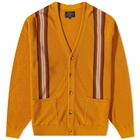 Beams Plus Men's Stripe Jaquard Cardigan in Mustard