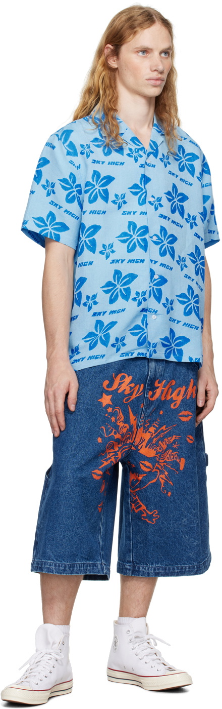Sky High Farm Workwear Blue Mindblown Print Denim Shorts
