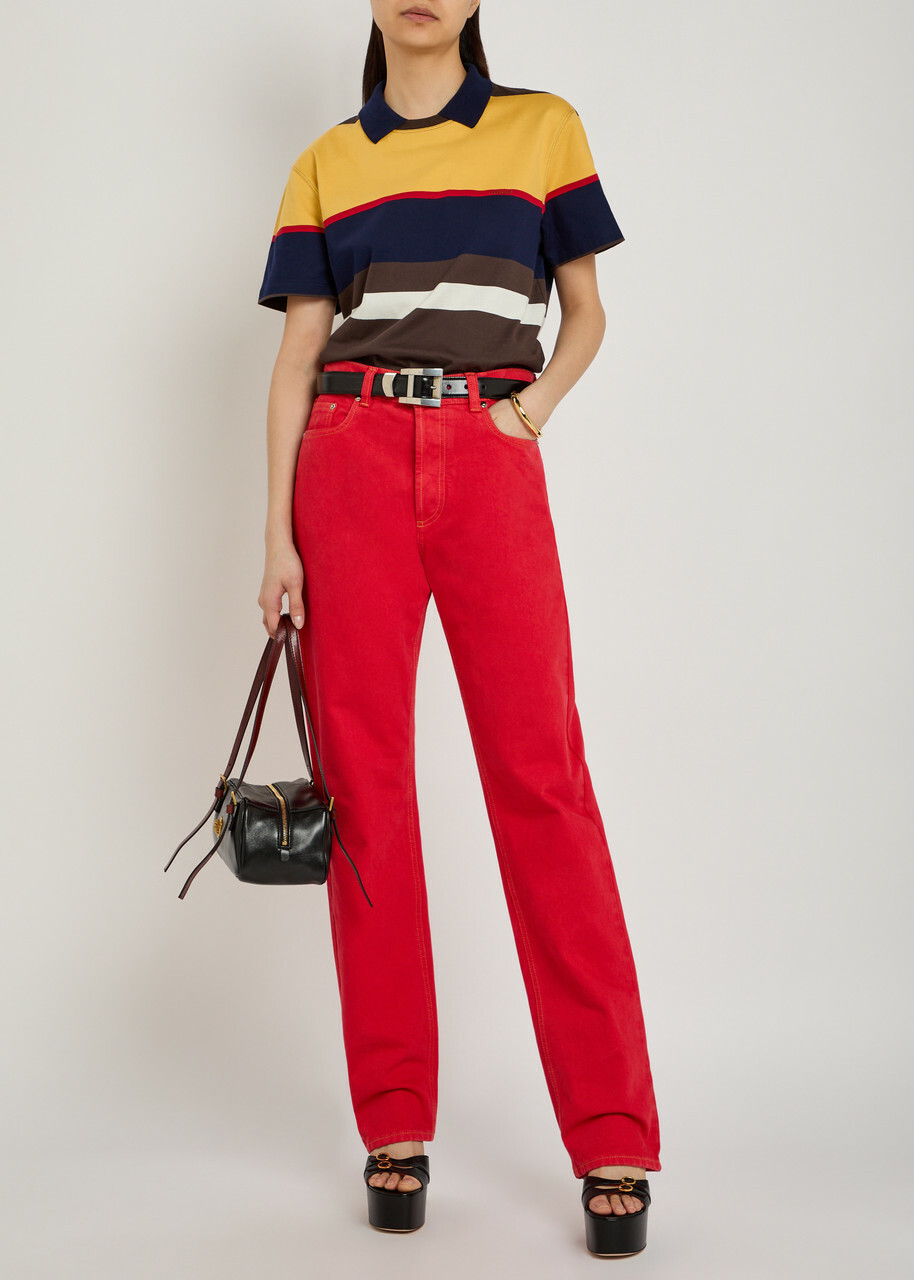 Versace Logo-embroidered Striped Cotton Polo T-shirt Brown