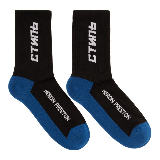 Photo: Heron Preston Black and Blue Style Long Socks