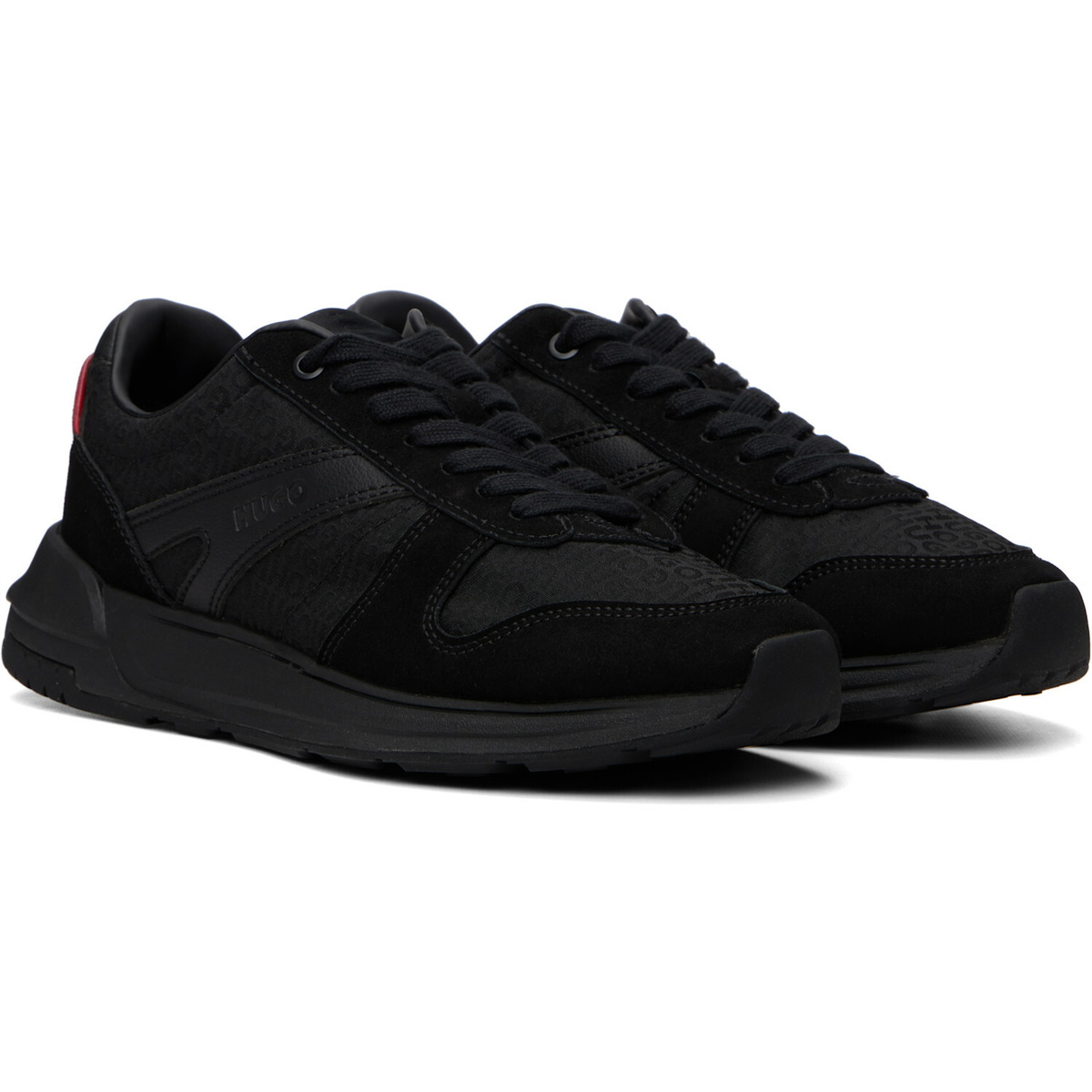 Hugo Black Faux-Suede Trim Monogram-Jacquard Sneakers