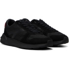 Hugo Black Faux-Suede Trim Monogram-Jacquard Sneakers
