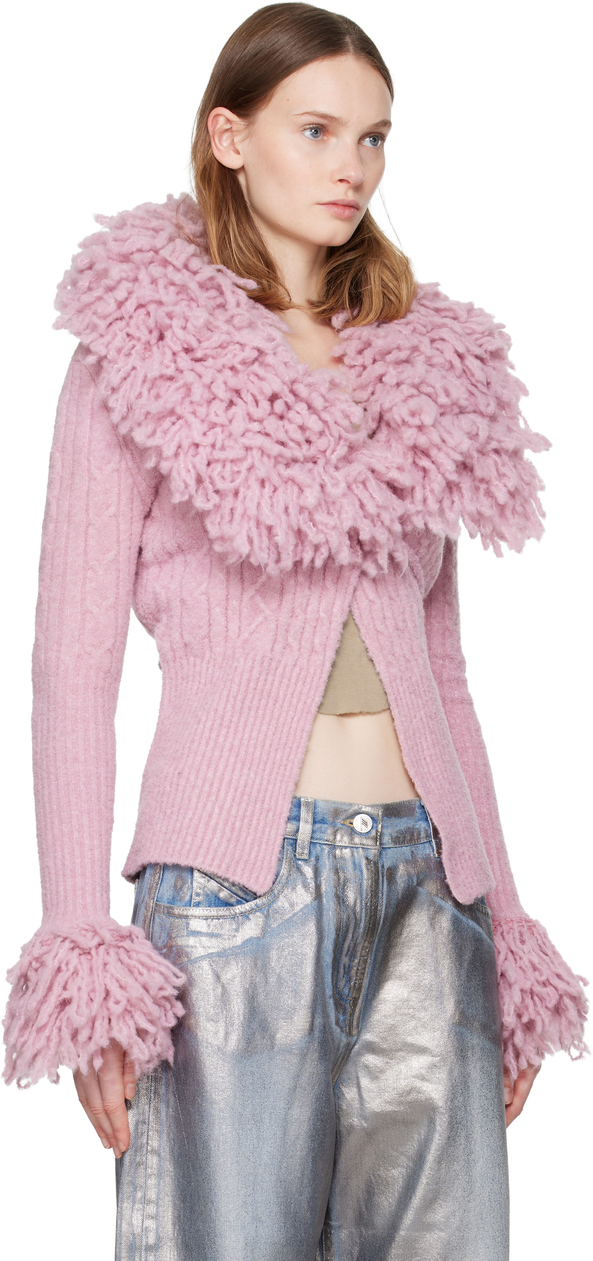 The Attico Pink Rib Wool Mix Cardigan