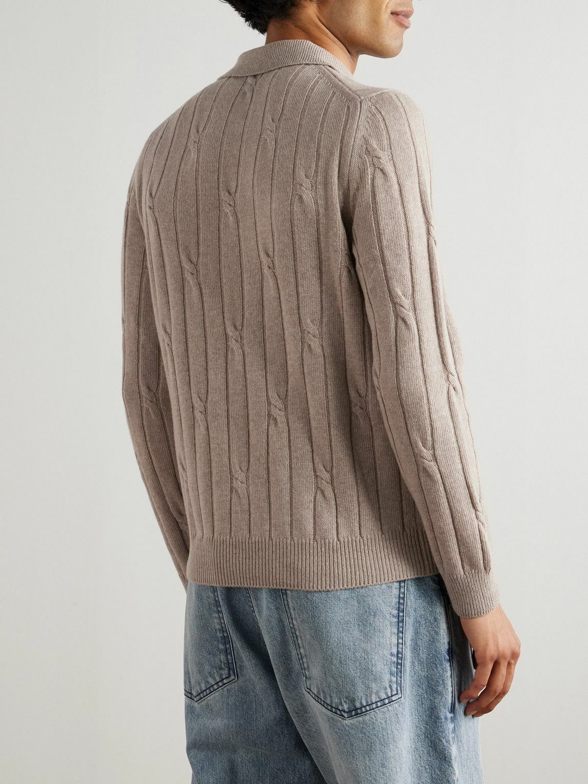 Incotex - Zanone Cable-Knit Wool and Cashmere-Blend Polo Shirt - Neutrals