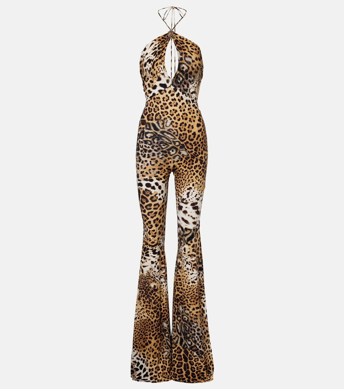 Roberto Cavalli Jaguar-print cutout jersey jumpsuit