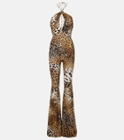Roberto Cavalli Jaguar-print cutout jersey jumpsuit