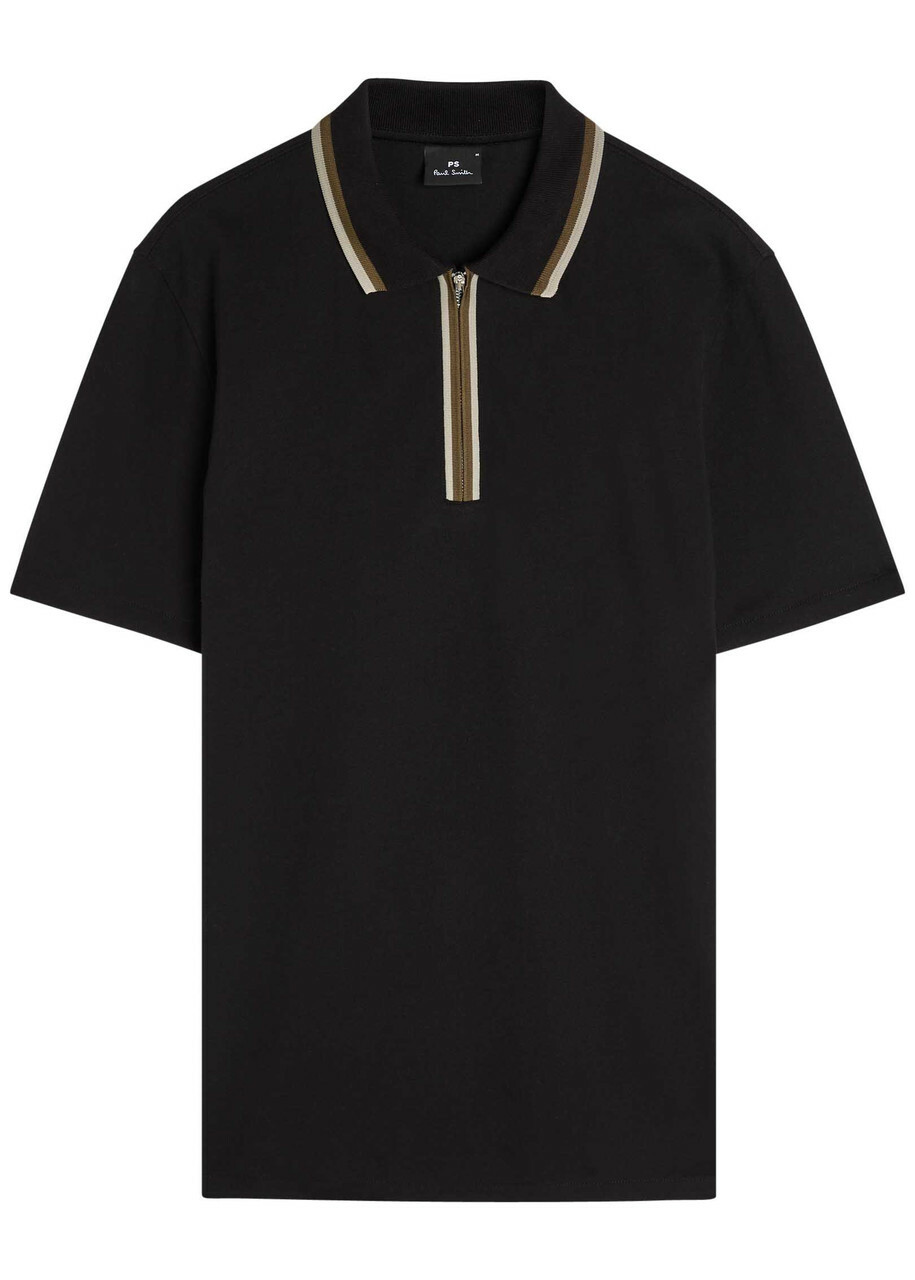PS Paul Smith Striped-trim Stretch-cotton Polo Shirt Black